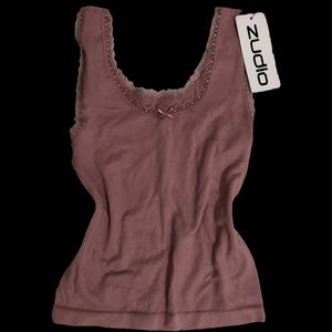 Ribbed Tank Top with Lace Trim