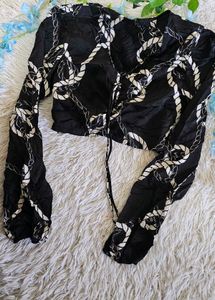 Patterned Tie-Front Crop Top