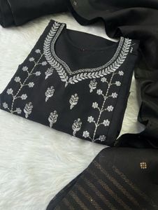 Black Embroidered Kurta Set with Dupatta