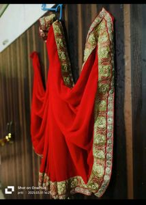 Beautiful Red Saree with Gold Border