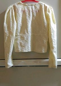 Pale Yellow Textured Puff Sleeve Crop Top