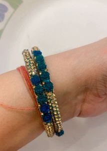 Stunning Blue & Gold Rose Bangles