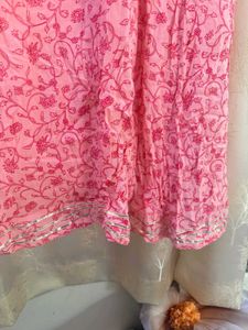 Pink Floral Kurta with Embellished Neckline