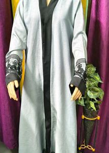 Elegant Abaya Burqa Gray with Lace Details