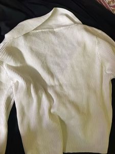 Ribbed White Collared Knit Top