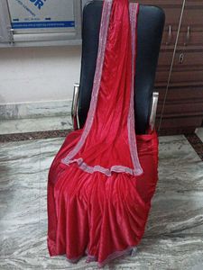 Vibrant Red Saree with Embellished Border