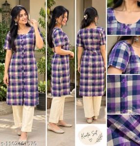 Purple Plaid Kurta Set