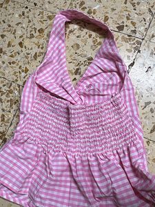 free size Pink Gingham Halter Top