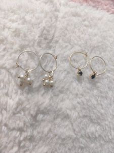 Elegant Pearl and Black Stone Hoop Earrings ✨