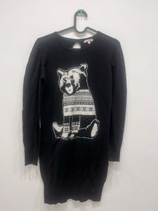 Cute Bear Print Black Sweater