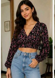 Chic Floral Print Cropped Top