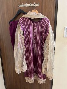 Purple Striped Kurta Set with Dupatta