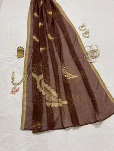 Elegant Brown Saree with Gold Motifs