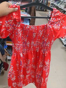 Red Floral Smocked Puff Sleeve Top