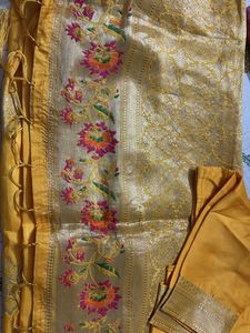 Elegant yellow embroidery saree