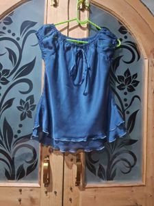Blue Off-Shoulder Ruffled Top