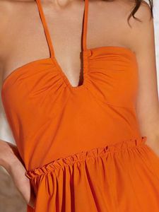 Vibrant Orange Halter Neck Mini Dress