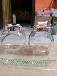 unused Set of 2 Glass Jars with Lids