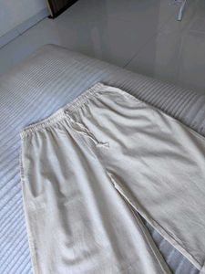 Cream Wide Leg Linen Pants