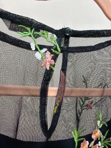 Chic Black Embroidered Mesh Top