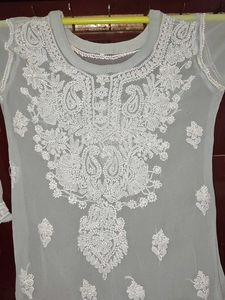 Elegant Grey Chikankari Kurta set with inner