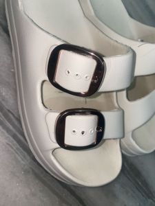 White Double Buckle Slides
