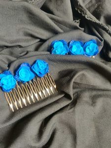 Blue Floral Hair Combs Set