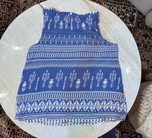 Boho Blue &amp; White Print Sleeveless Top