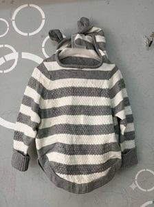 Cute Baby Striped Knitted Hoodie Sweater with Bear