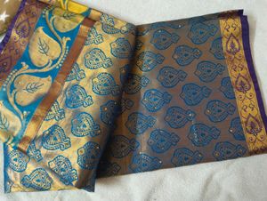 Pattu Saree With Blue And Pink Shade
