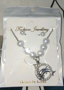 Pearl Dolphin Necklace & Earring Set