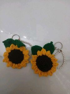 2 Sunflower Crochet Keychain
