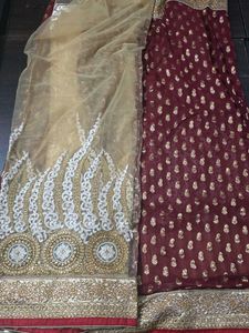 Designer Maroon & Gold Embellished Saree