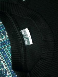 Black Ribbed Top with Button Detail