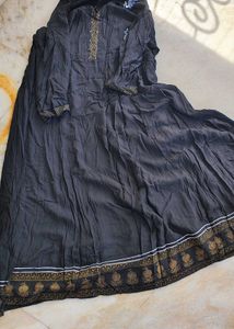 Elegant Black Kurta with Golden Border