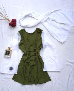 Olive floral corset kurti with scarf 🫶🏻