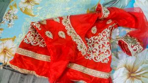 beautiful bright red fish cut heavy bridal lehanga