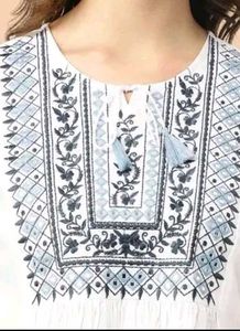 Elegant White Kurta with Black Embroidery