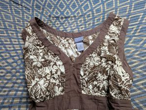 Brown Vintage Floral Print Cotton Kurti 🤎🤍