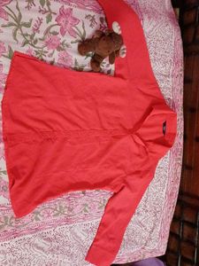 Coral Button-Down Long Sleeve Top