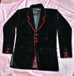 Velvet Black & Red Trim Blazer