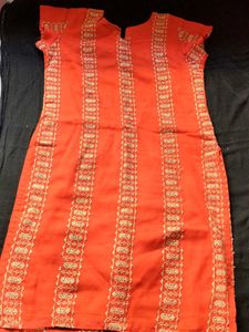Orange Embroidered Kurta