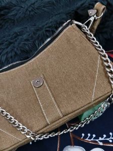 Brown Shoulder Bag with Chain Detail