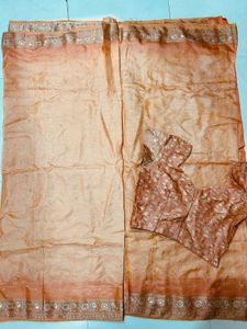Peach Silk Saree with Delicate work & Matchi