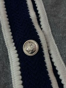Grey V-Neck Cardigan with Navy Trim