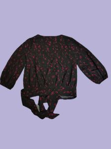 Chic Black Floral Wrap Top