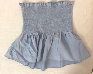 Blue Smocked Peplum Tube Top