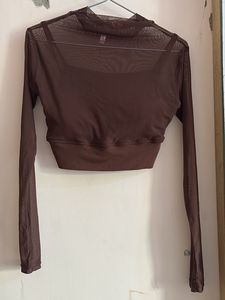 Sheer Mesh Long Sleeve Crop Top