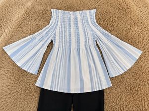 set of two Blue &amp; White Striped Off-Shoulder To