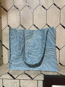 2 Handmade Tote Bags with Abstract Embroidery